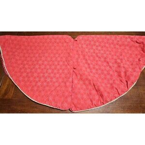 Vtg Martha Living Red Fabric Christmas Tree Skirt w/ Silky Underside 52"  (read)